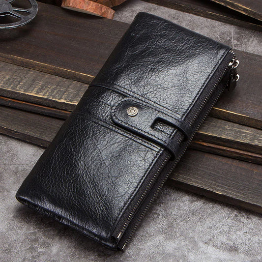 Contact’s Genuine Cowhide Leather Long Clutch Wallet – Unisex Zipper & Hasp Organizer