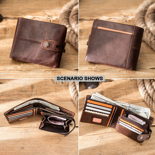 Contact’s Genuine Cowhide Leather Men’s RFID Short Wallet – Crazy Horse Leather Organizer