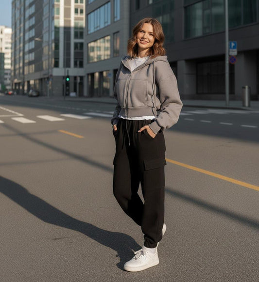 Casual Oversized Hooded Zip-Up Sweatshirt