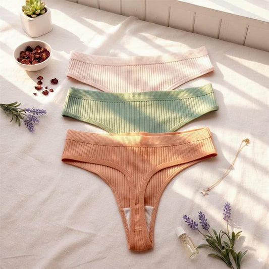 3-Pack Cotton Ribbed Thong Panties
