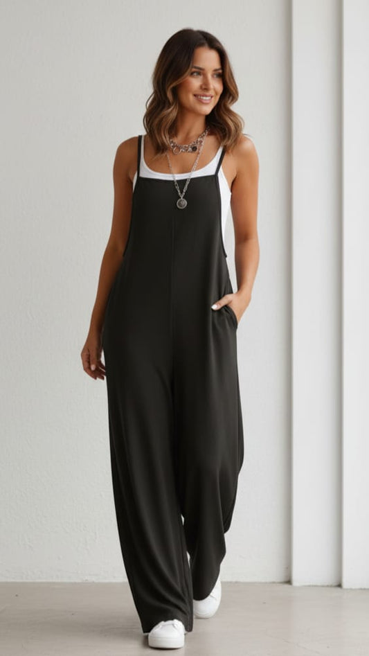 Women’s Sleeveless Loose Jumpsuit with Pockets