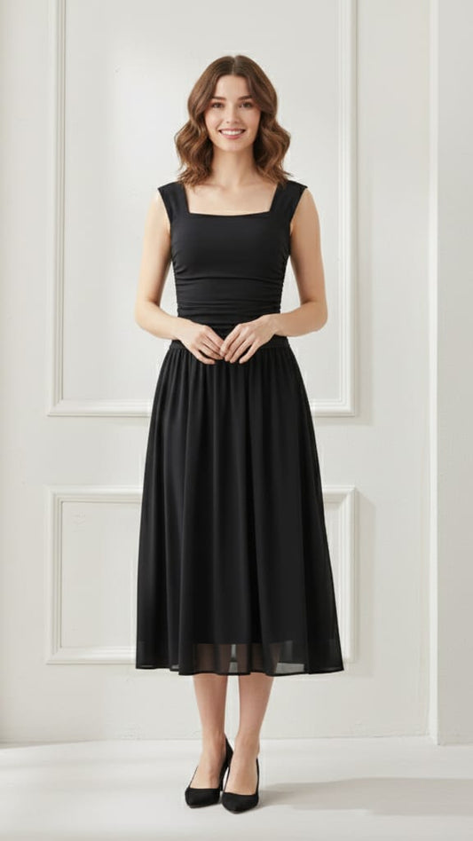 Elegant Black Ruched Bodycon Maxi Dress